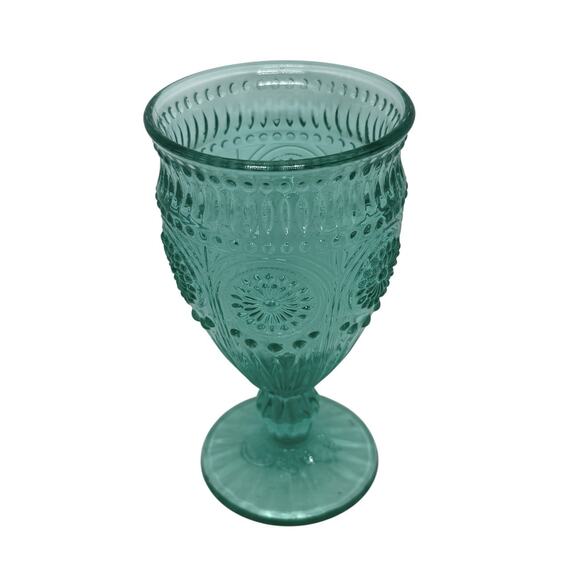 The Pioneer Woman Adeline 12-Ounce Footed Glass Goblet Turquoise Teal One - Picture 4 of 12